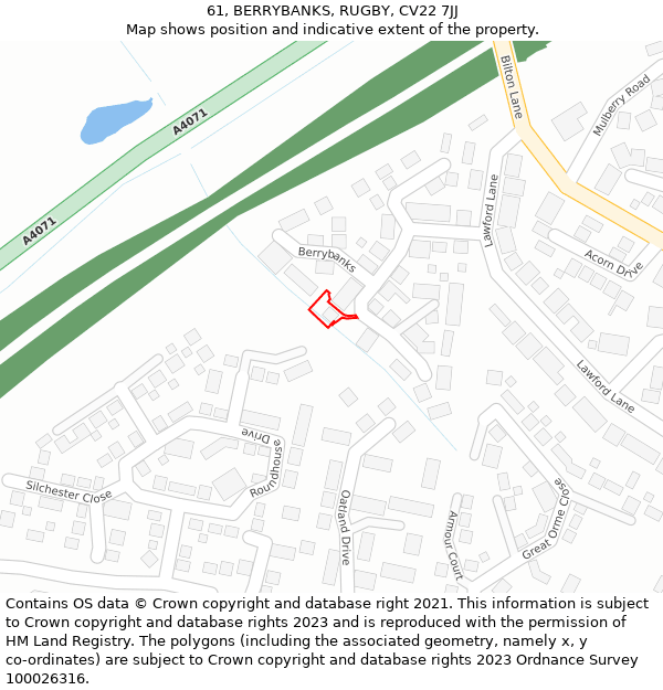 61, BERRYBANKS, RUGBY, CV22 7JJ: Location map and indicative extent of plot