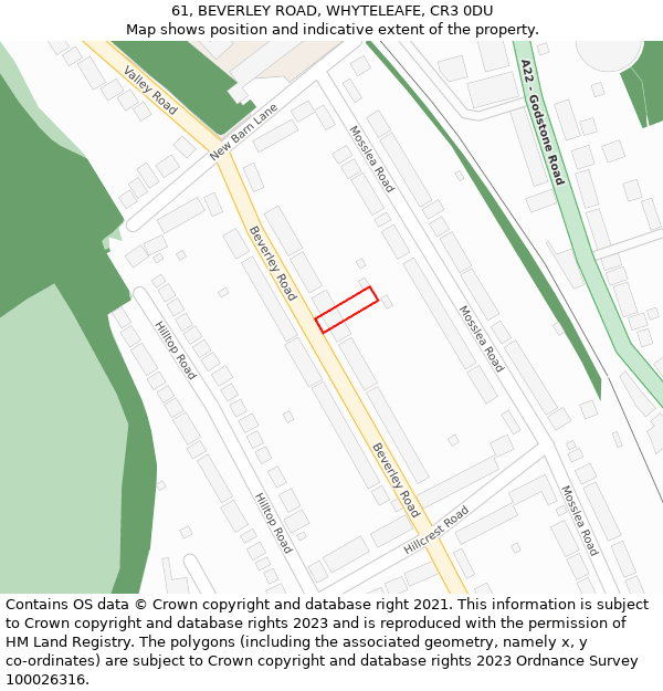 61, BEVERLEY ROAD, WHYTELEAFE, CR3 0DU: Location map and indicative extent of plot
