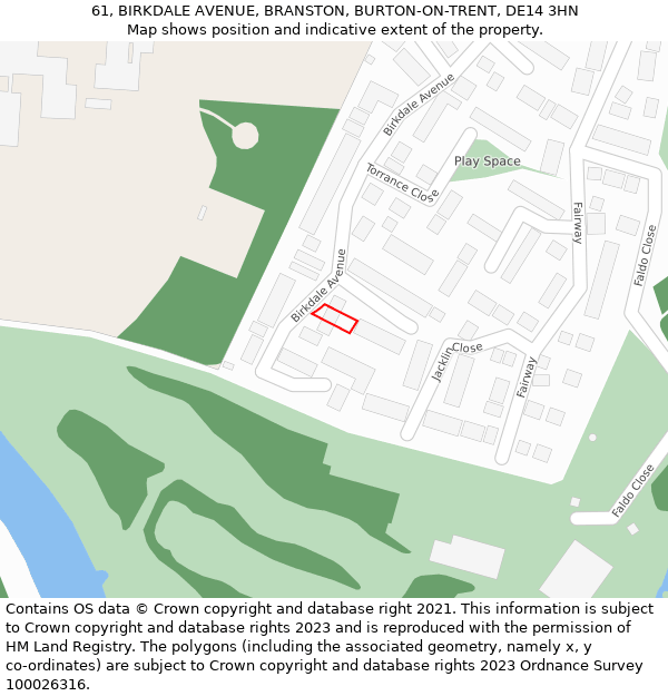 61, BIRKDALE AVENUE, BRANSTON, BURTON-ON-TRENT, DE14 3HN: Location map and indicative extent of plot