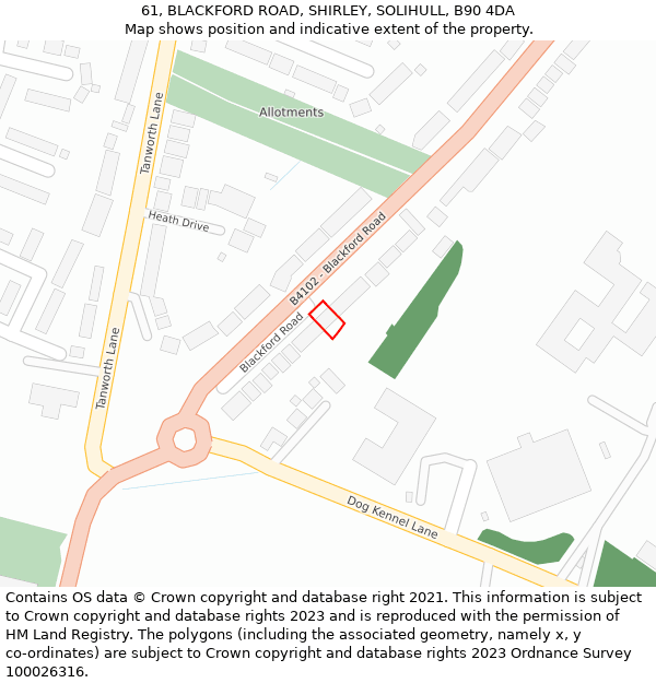 61, BLACKFORD ROAD, SHIRLEY, SOLIHULL, B90 4DA: Location map and indicative extent of plot