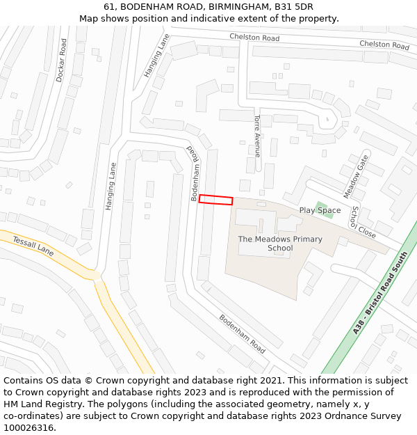 61, BODENHAM ROAD, BIRMINGHAM, B31 5DR: Location map and indicative extent of plot