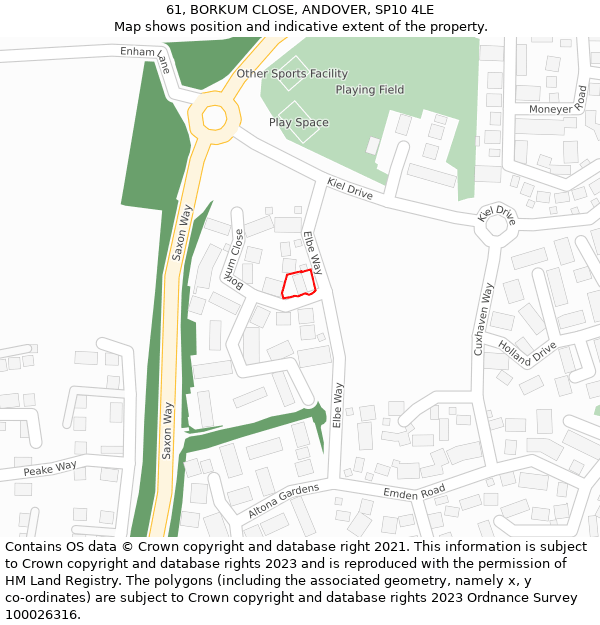 61, BORKUM CLOSE, ANDOVER, SP10 4LE: Location map and indicative extent of plot