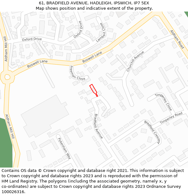 61, BRADFIELD AVENUE, HADLEIGH, IPSWICH, IP7 5EX: Location map and indicative extent of plot