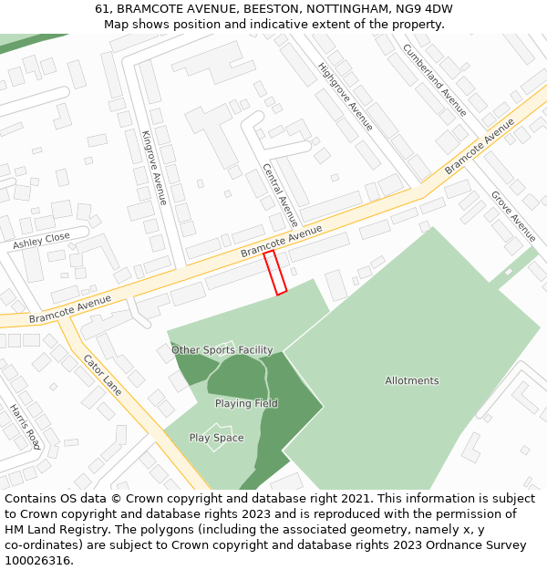 61, BRAMCOTE AVENUE, BEESTON, NOTTINGHAM, NG9 4DW: Location map and indicative extent of plot