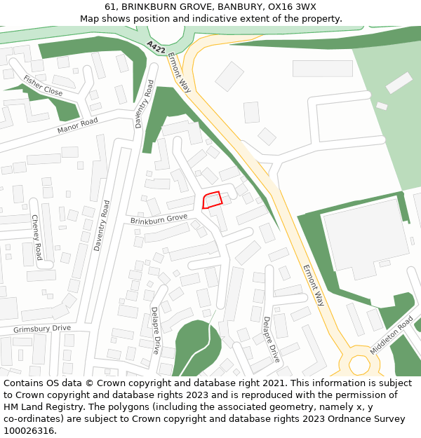 61, BRINKBURN GROVE, BANBURY, OX16 3WX: Location map and indicative extent of plot