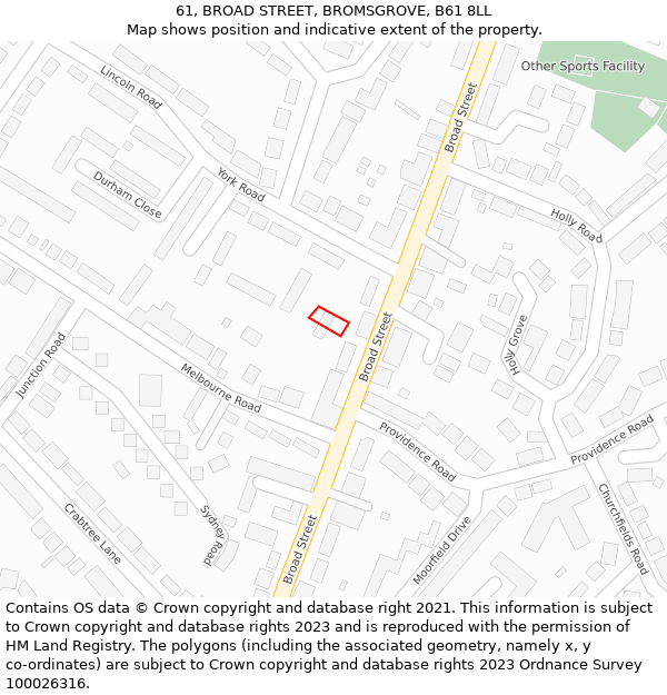 61, BROAD STREET, BROMSGROVE, B61 8LL: Location map and indicative extent of plot