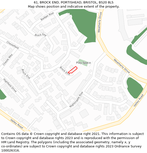 61, BROCK END, PORTISHEAD, BRISTOL, BS20 8LS: Location map and indicative extent of plot