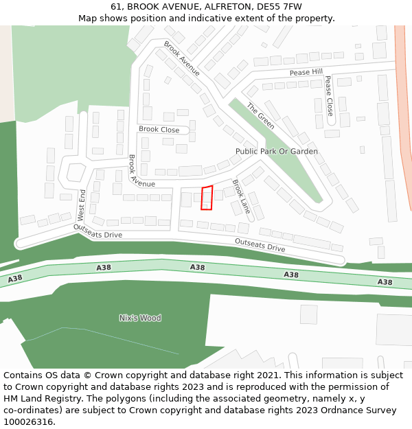 61, BROOK AVENUE, ALFRETON, DE55 7FW: Location map and indicative extent of plot