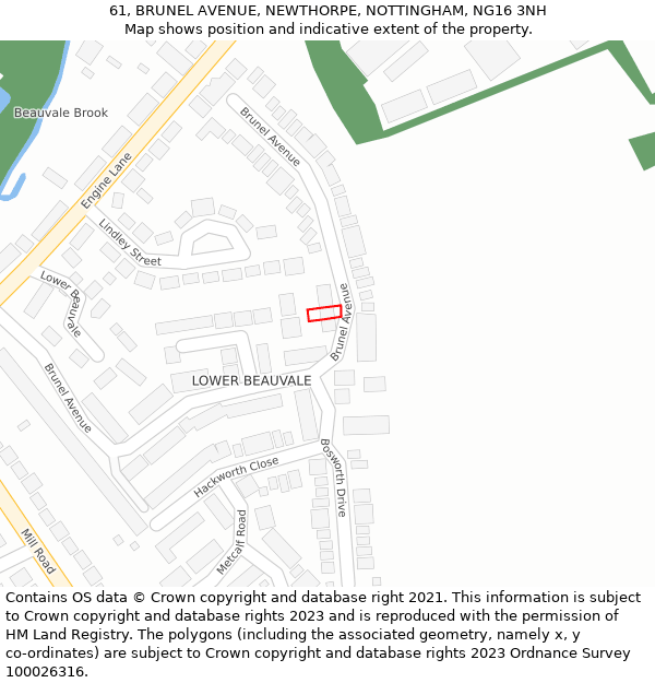 61, BRUNEL AVENUE, NEWTHORPE, NOTTINGHAM, NG16 3NH: Location map and indicative extent of plot
