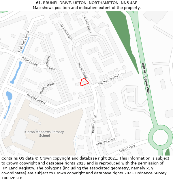61, BRUNEL DRIVE, UPTON, NORTHAMPTON, NN5 4AF: Location map and indicative extent of plot