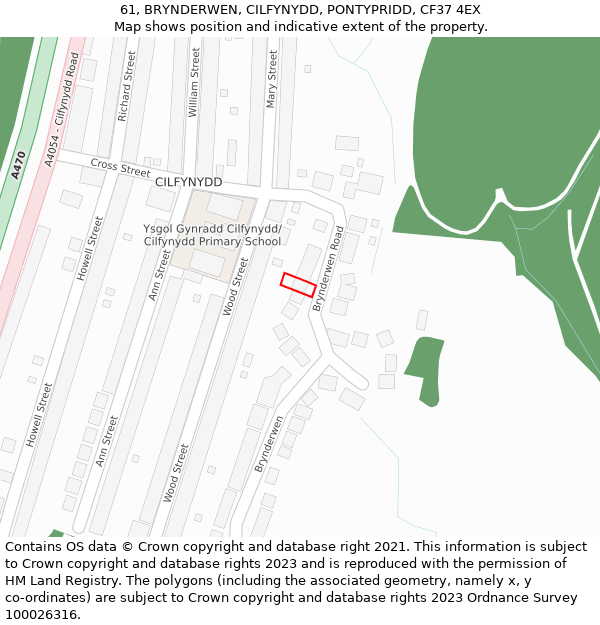 61, BRYNDERWEN, CILFYNYDD, PONTYPRIDD, CF37 4EX: Location map and indicative extent of plot