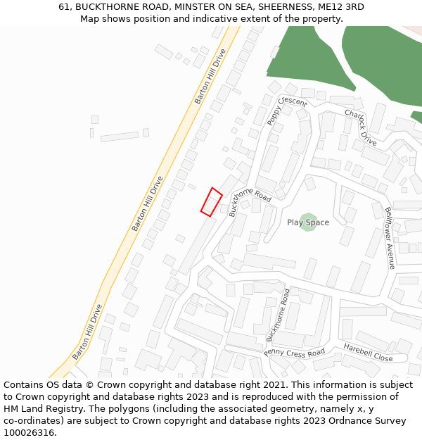 61, BUCKTHORNE ROAD, MINSTER ON SEA, SHEERNESS, ME12 3RD: Location map and indicative extent of plot