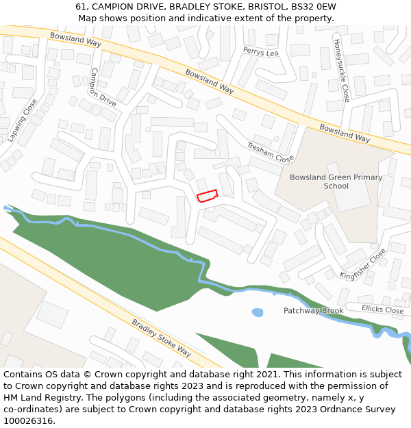 61, CAMPION DRIVE, BRADLEY STOKE, BRISTOL, BS32 0EW: Location map and indicative extent of plot