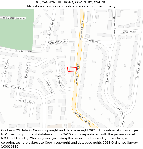 61, CANNON HILL ROAD, COVENTRY, CV4 7BT: Location map and indicative extent of plot