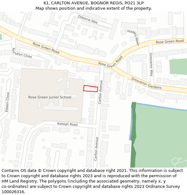 61, CARLTON AVENUE, BOGNOR REGIS, PO21 3LP: Location map and indicative extent of plot