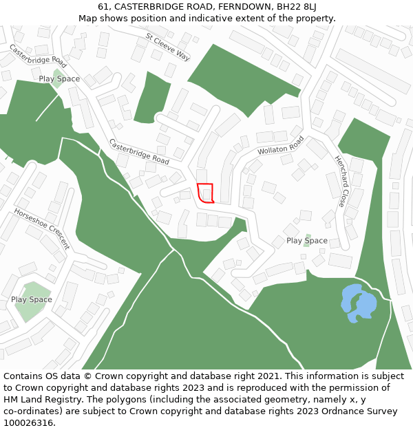 61, CASTERBRIDGE ROAD, FERNDOWN, BH22 8LJ: Location map and indicative extent of plot
