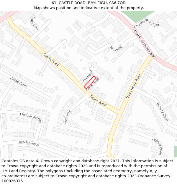 61, CASTLE ROAD, RAYLEIGH, SS6 7QD: Location map and indicative extent of plot