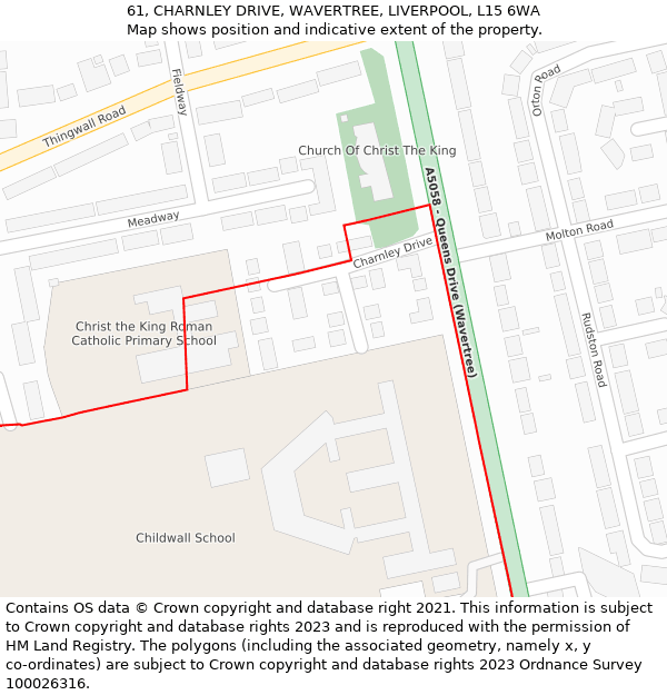 61, CHARNLEY DRIVE, WAVERTREE, LIVERPOOL, L15 6WA: Location map and indicative extent of plot