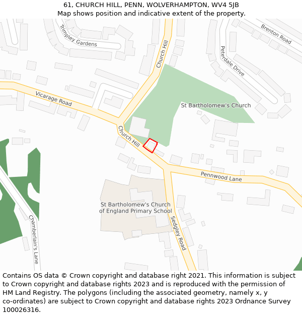 61, CHURCH HILL, PENN, WOLVERHAMPTON, WV4 5JB: Location map and indicative extent of plot