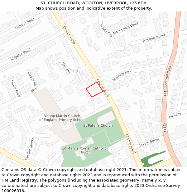 61, CHURCH ROAD, WOOLTON, LIVERPOOL, L25 6DA: Location map and indicative extent of plot