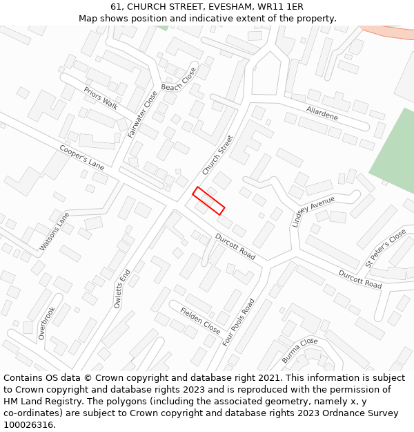 61, CHURCH STREET, EVESHAM, WR11 1ER: Location map and indicative extent of plot