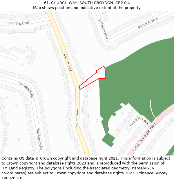61, CHURCH WAY, SOUTH CROYDON, CR2 0JU: Location map and indicative extent of plot