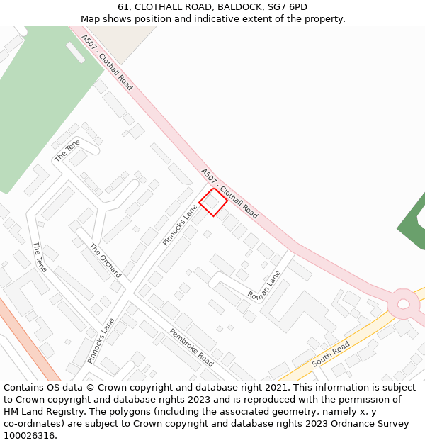 61, CLOTHALL ROAD, BALDOCK, SG7 6PD: Location map and indicative extent of plot