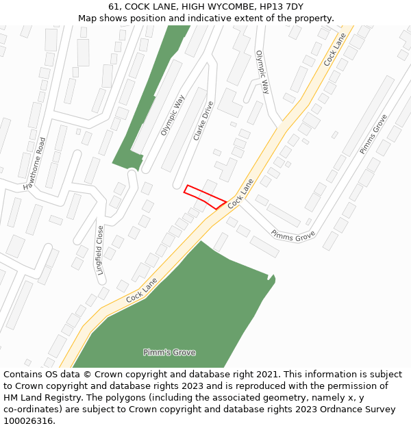 61, COCK LANE, HIGH WYCOMBE, HP13 7DY: Location map and indicative extent of plot