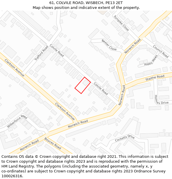 61, COLVILE ROAD, WISBECH, PE13 2ET: Location map and indicative extent of plot