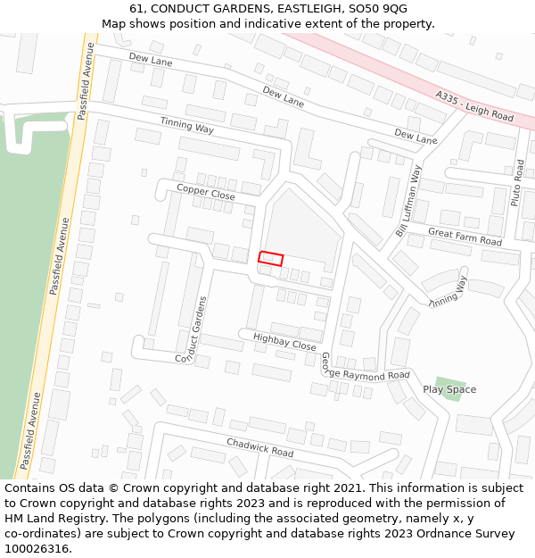 61, CONDUCT GARDENS, EASTLEIGH, SO50 9QG: Location map and indicative extent of plot