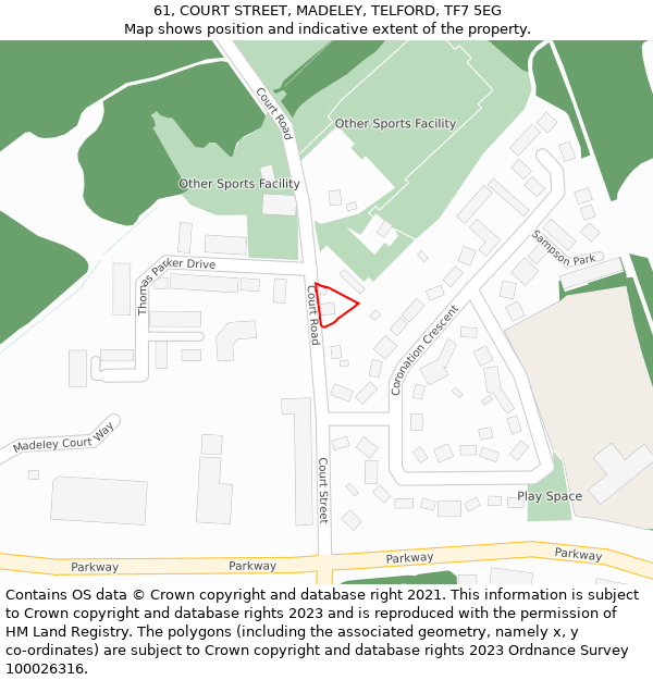 61, COURT STREET, MADELEY, TELFORD, TF7 5EG: Location map and indicative extent of plot