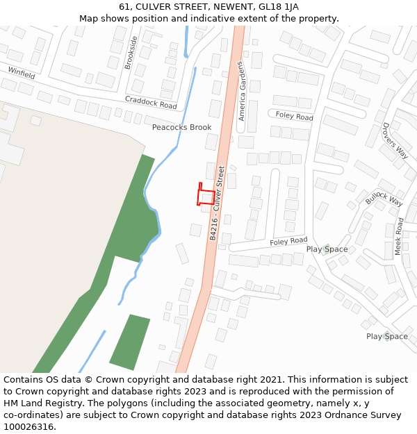 61, CULVER STREET, NEWENT, GL18 1JA: Location map and indicative extent of plot