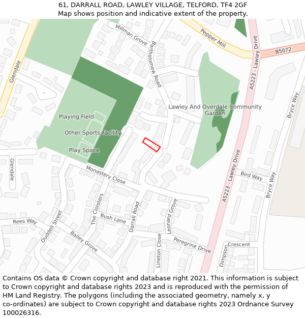 61, DARRALL ROAD, LAWLEY VILLAGE, TELFORD, TF4 2GF: Location map and indicative extent of plot