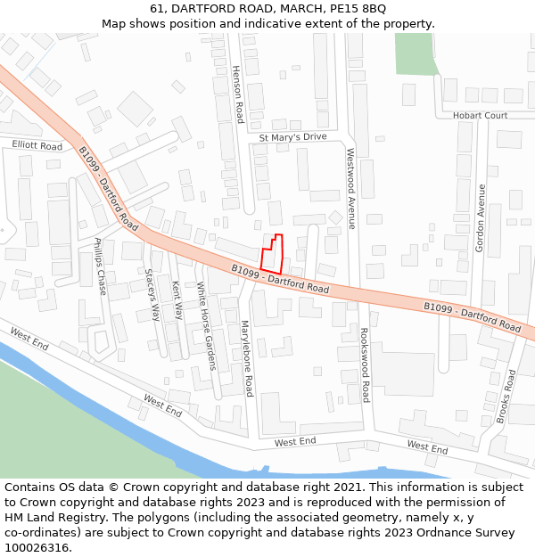 61, DARTFORD ROAD, MARCH, PE15 8BQ: Location map and indicative extent of plot