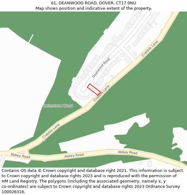 61, DEANWOOD ROAD, DOVER, CT17 0NU: Location map and indicative extent of plot