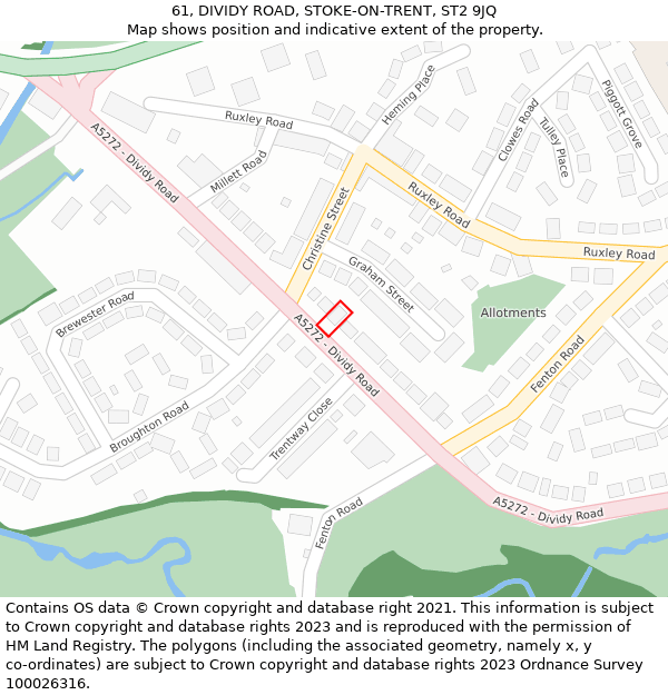61, DIVIDY ROAD, STOKE-ON-TRENT, ST2 9JQ: Location map and indicative extent of plot