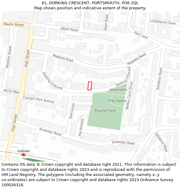 61, DORKING CRESCENT, PORTSMOUTH, PO6 2QL: Location map and indicative extent of plot