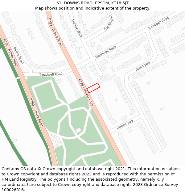 61, DOWNS ROAD, EPSOM, KT18 5JT: Location map and indicative extent of plot