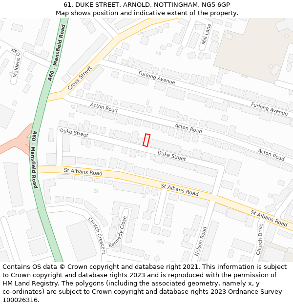 61, DUKE STREET, ARNOLD, NOTTINGHAM, NG5 6GP: Location map and indicative extent of plot