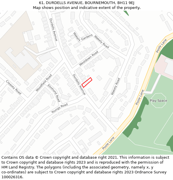61, DURDELLS AVENUE, BOURNEMOUTH, BH11 9EJ: Location map and indicative extent of plot