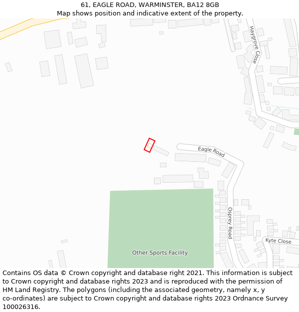 61, EAGLE ROAD, WARMINSTER, BA12 8GB: Location map and indicative extent of plot