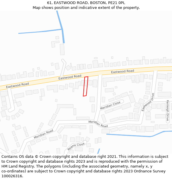 61, EASTWOOD ROAD, BOSTON, PE21 0PL: Location map and indicative extent of plot