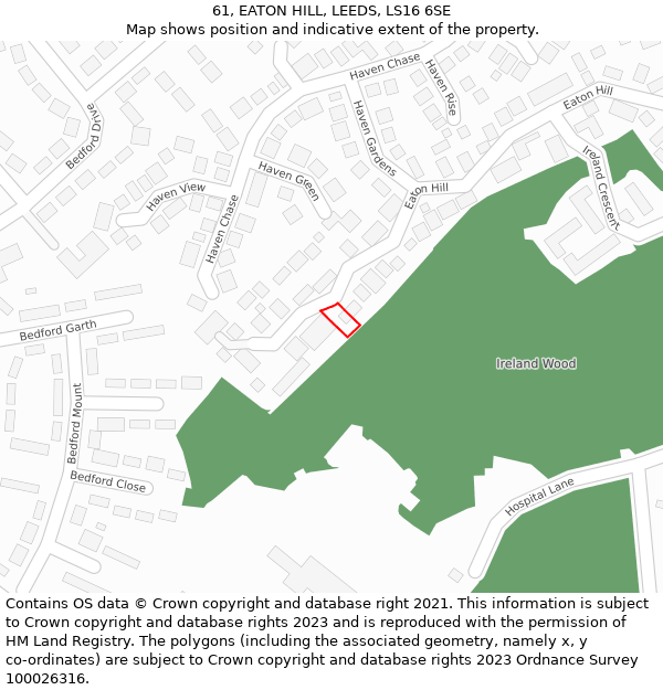 61, EATON HILL, LEEDS, LS16 6SE: Location map and indicative extent of plot