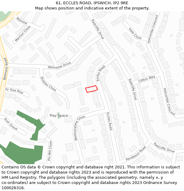 61, ECCLES ROAD, IPSWICH, IP2 9RE: Location map and indicative extent of plot
