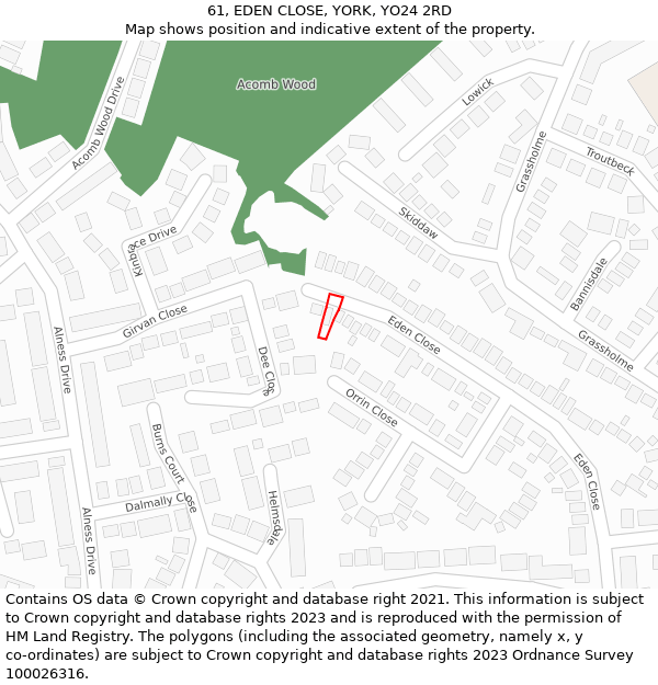61, EDEN CLOSE, YORK, YO24 2RD: Location map and indicative extent of plot