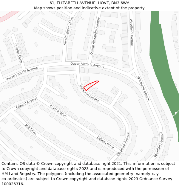 61, ELIZABETH AVENUE, HOVE, BN3 6WA: Location map and indicative extent of plot