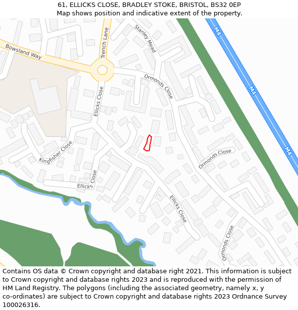 61, ELLICKS CLOSE, BRADLEY STOKE, BRISTOL, BS32 0EP: Location map and indicative extent of plot