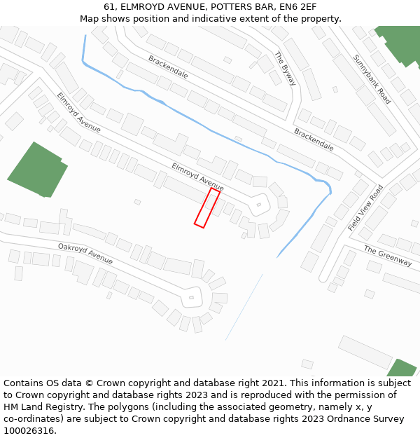 61, ELMROYD AVENUE, POTTERS BAR, EN6 2EF: Location map and indicative extent of plot