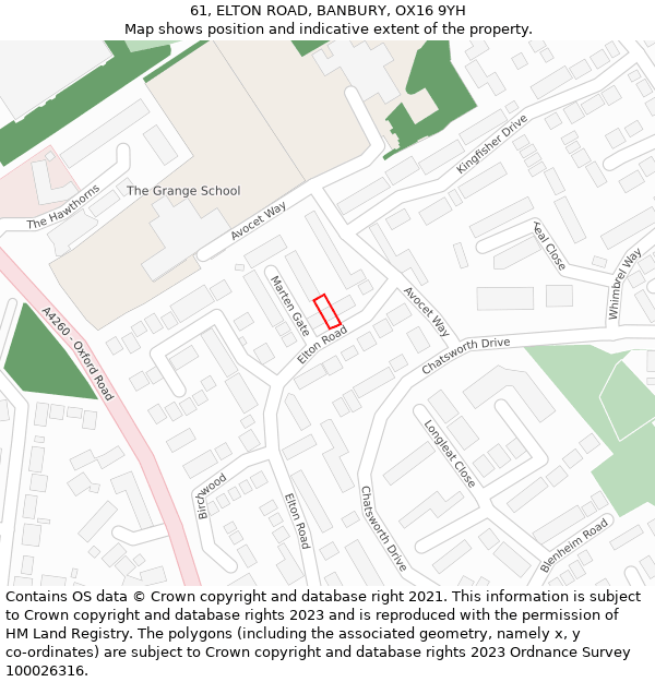 61, ELTON ROAD, BANBURY, OX16 9YH: Location map and indicative extent of plot
