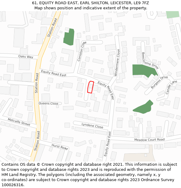 61, EQUITY ROAD EAST, EARL SHILTON, LEICESTER, LE9 7FZ: Location map and indicative extent of plot